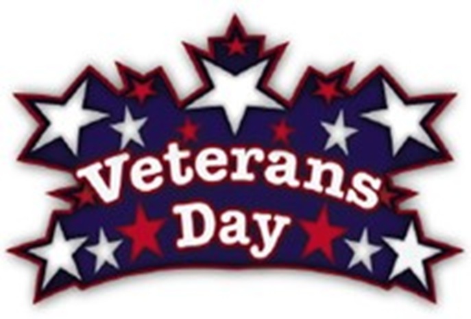 Veterans Day words surrounded by red white and blue stars