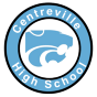 Circular blue logo for Centreville High School featuring a wildcat head in profile at the center. 