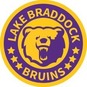Circular purple and gold logo for Lake Braddock Bruins featuring a roaring bear head in the center.