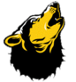 Mountain View Wolves school logo featuring a black and gold howling wolf head in side profile.