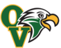 Oak View Elementary logo featuring large green 'OV' letters next to a profile of a white, green, and yellow eagle head