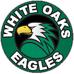 White Oaks Elementary Eagles circular logo featuring a green and white eagle head in profile inside a ring reading 'WHITE OAKS EAGLES