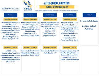 After-School Program Schedule| October 26–29