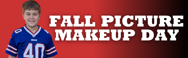 Boy smiling with red and black gradient background with white text âFall Picture Makeup dayâ