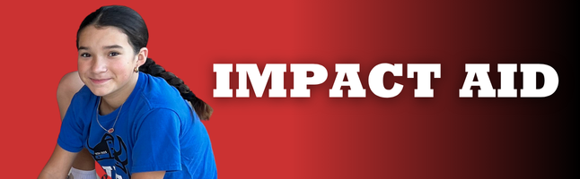 Girl smiling with red and black gradient background with white text âimpact aidâ