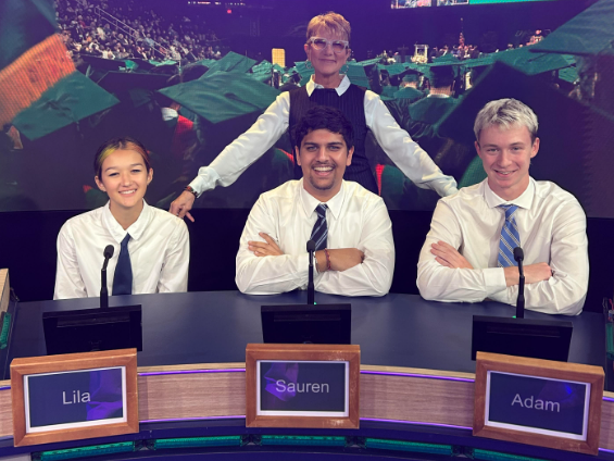 Host and students at a game show