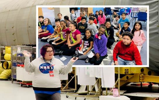 Kilby ES Tiger21 Students and teacher with NASA rocket