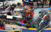 students with their robots at competition