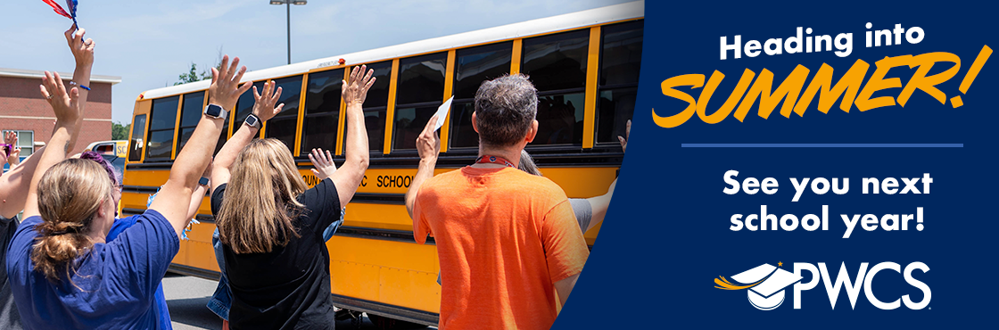 teachers waving at students driving off in yellow school bus