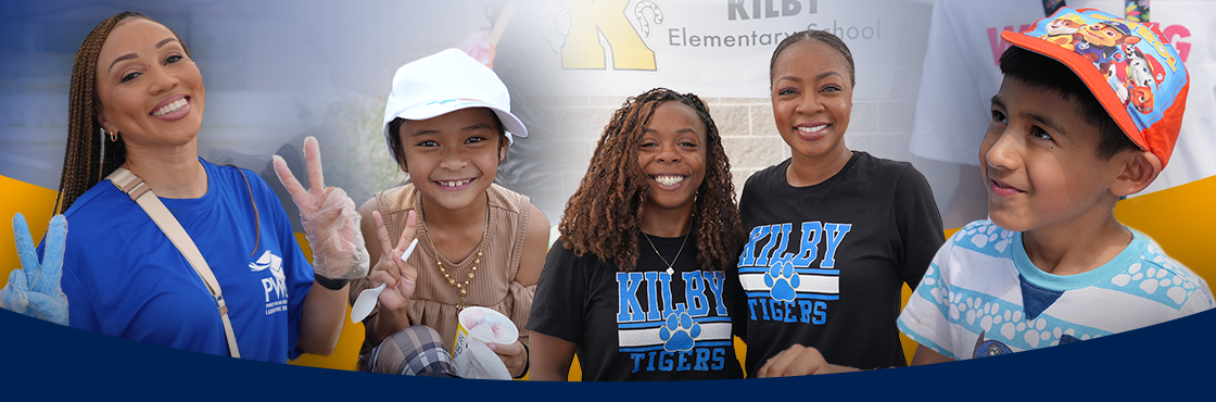 community event attendees, smiling students and community members