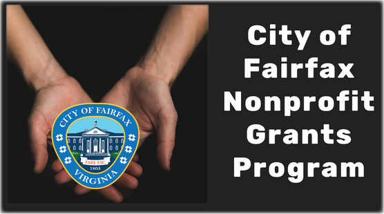 City of Fairfax Nonprofit Grants Program header with hands cupping the city seal on dark background