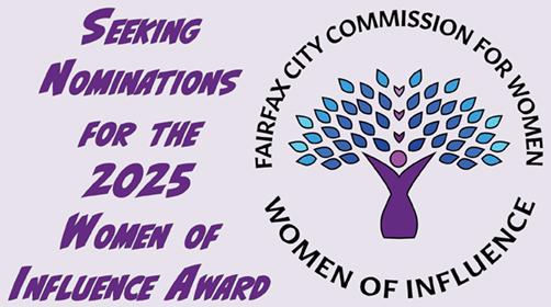 Seeking nominations for Fairfax City Women of Influence Award purple field logo words commission for women women of influence award center woman tree