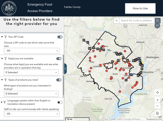 Emergency Food Access Map Fairfax County Virginia 10-29-25
