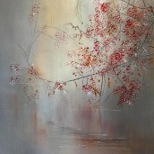 Painting of a tree branch over a river