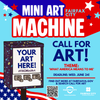 Mini Art Machine logo and information with a digital drawing of the art machine