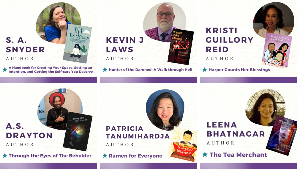 Graphics of local authors with their books