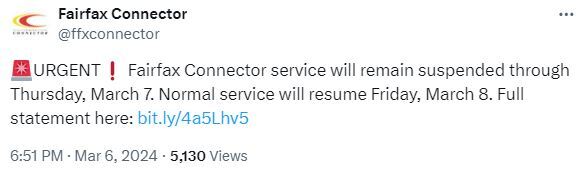 Fairfax Connector tweet