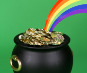 Image of pot of gold at the end of a rainbow
