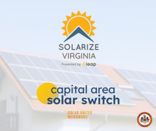 solarize and solar switch logos with solar panel on house in background