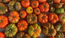 Image of an aerial view of heirloom tomatoes 