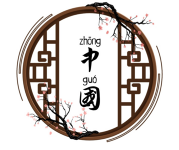 Graphic of a wooden frame around the words "zhong" and "guo" in Chinese