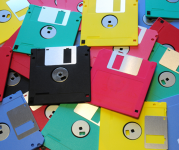 Image of a pile of multicolored floppy disks