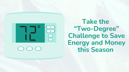 two degree challenge promo graphic with a drawn thermostat showing 72 degrees