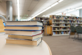 books at a library table