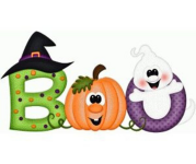 Halloween graphic of the word Boo. The "B" resembles a witch, the "O" is a pumpkin and the second "O" is a ghost.