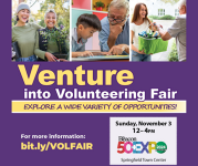 Venture into Volunteering Fair. Explore a wide variety of opportunities. Sunday, Nov. 3. Noon - 4 p.m.