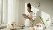 woman looking at her ipad