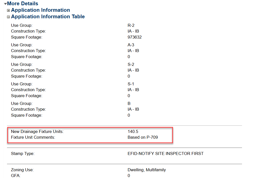 Screenshot of new drainage fixture units