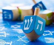Image of a blue dreidel. 