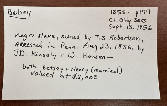 Index Card example - Betsey