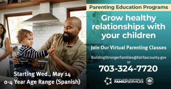 parenting class May 14 graphic with father and son high fiving