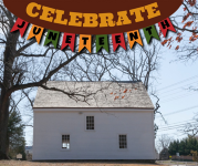 Image of the Historic Meeting House and a banner "Celebrate Juneteenth" across the top of the image. 