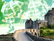 Scottish castle photo and images of female dancers wearing kilts and tartan socks