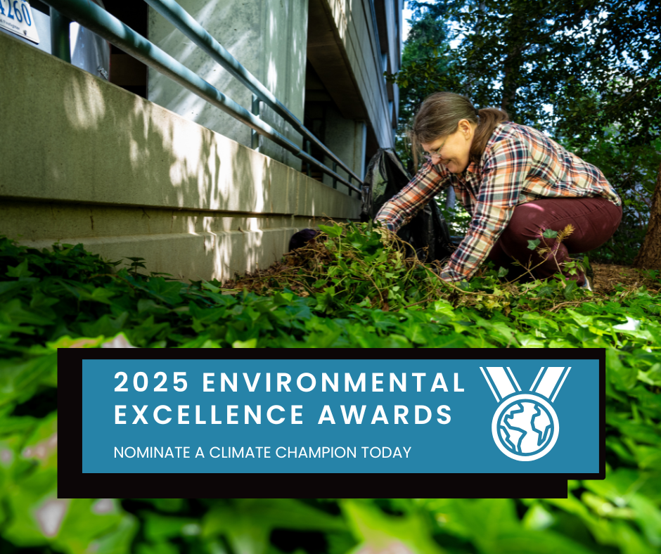 woman weeding with 2025 environmental excellence awards written 