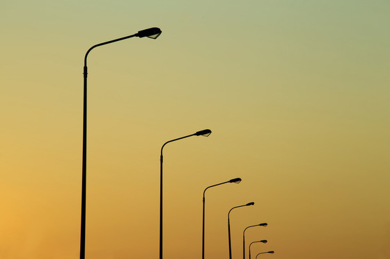 streetlights at sunset