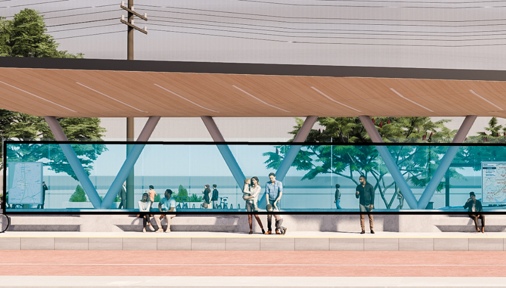 Virtual rendering of bus stop. 