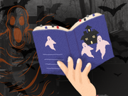 ghost and hand holding book