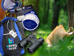 woods, book, nature backpack, binoculars, star chart