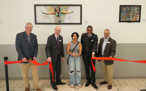 Ribbon cutting of "ArtsFairfax Presents" at the Springfield Town Center.