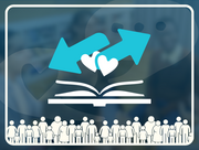 Graphic with icons of several stick figures standing in line under a icon of an open books, two hearts and two arrows pointing opposite directions