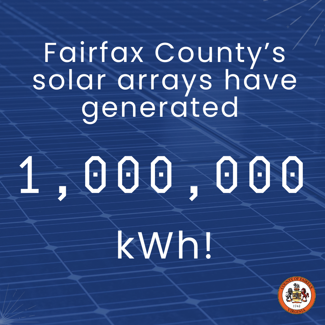 photo of a solar panel that says fairfax county's solar arrays have generated 1,000,000 kwH