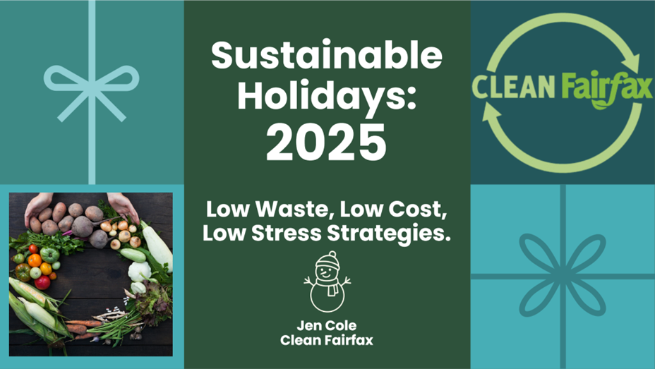 graphic with clean fairfax logo that says sustainable holidays