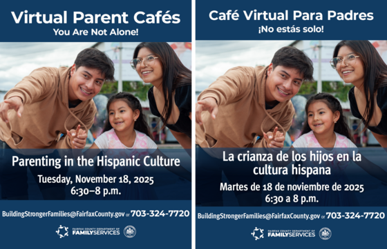 November 18, 2025 Hispanic Parent Cafe graphic with image of parents with a child