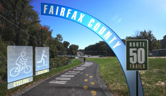 Image of a Route 50 trail with the text "Fairfax County" above it. 