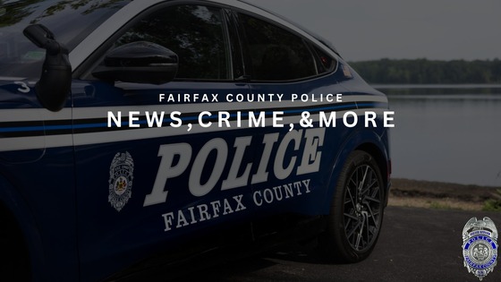 The side of a Fairfax County Police car with the text "Fairfax County Police News, Crime and More" over the top of the image.