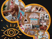 black background with circular picture frames featuring photos of collages and vision boards